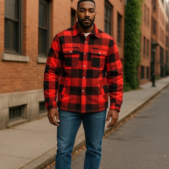 October’s Very Own Red and Black Plaid Sherpa Lined Jacket Size Large OVO - Picture 1 of 7